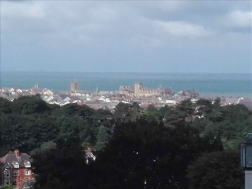 Mid-Wales -- Ceredigion -- view from National Library over city towards ocean