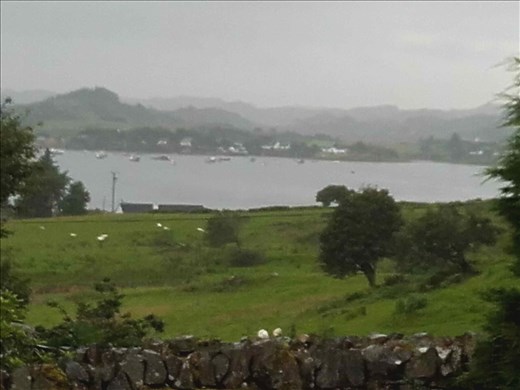 Scotland -- raindrops on the windshield