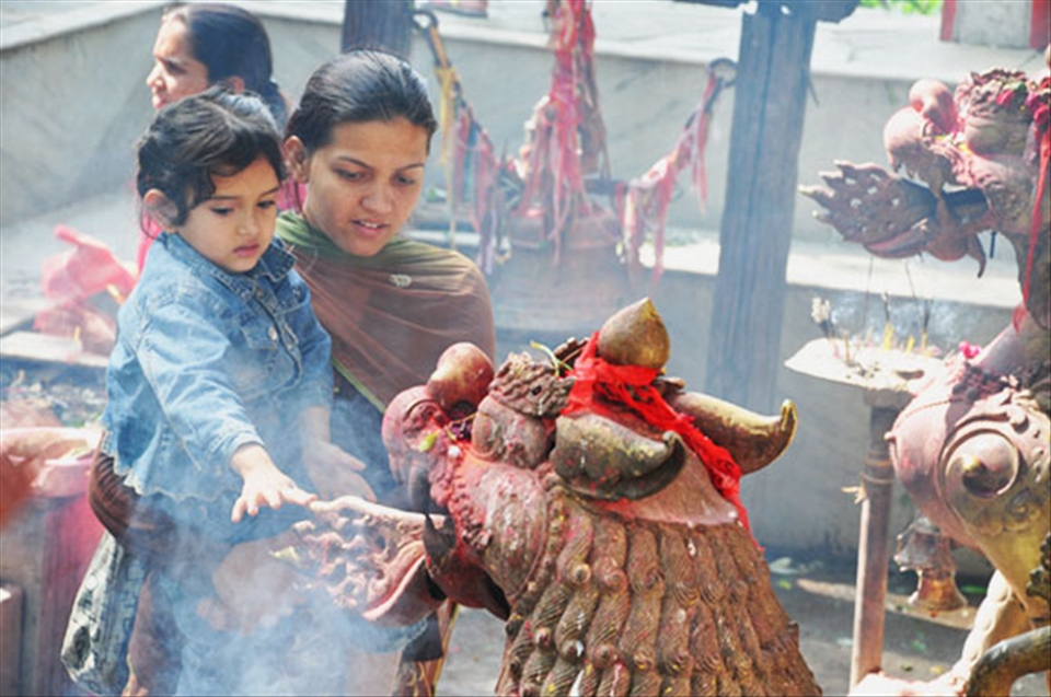 Curiosity invokes spiritual beginnings in Barahi Temple, Pokhara. 