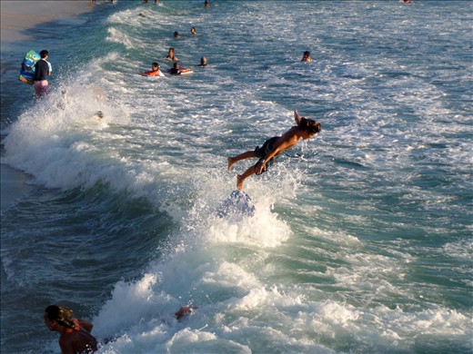 Flying out to sea in the magic late afternoon glow. Waikiki, Hawaii.
