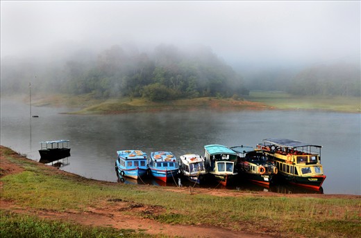 The tradition cruiser awaiting for tourists at the Prayer Lake in Kerala, India.