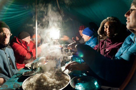 Dinner at 4700 meters above sea level, as the temperatures drop well below freezing.  