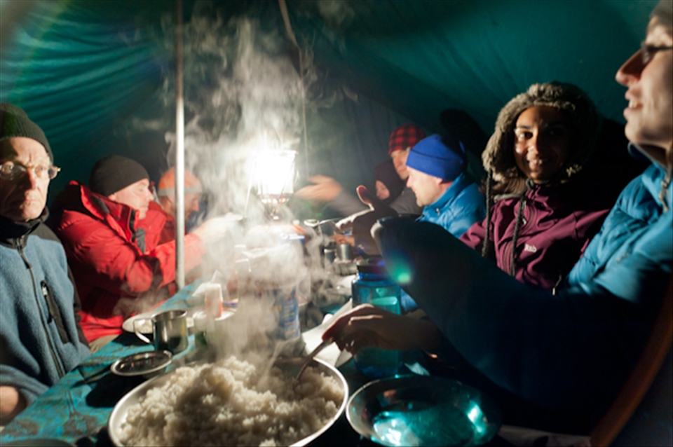 Dinner at 4700 meters above sea level, as the temperatures drop well below freezing.  