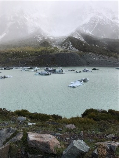Chunks of iceberg broken off from the glacier at Mt. Cook