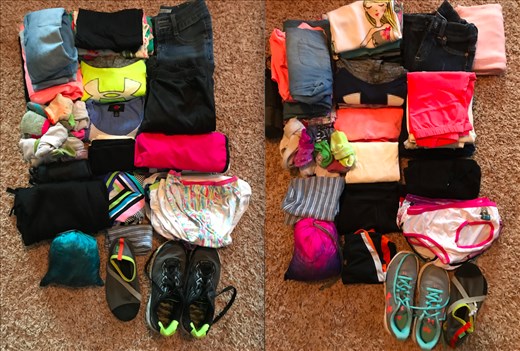 The girl's clothes folded up and ready to go.