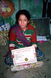 Chandani (Class 5) is very bright indeed. Above all odds she got brilliant results at school and as such came first in the primary school. Her Merit Certificate' for this achievement was also the first trial of the new laminator..... success all round.: by bonnie, Views[817]