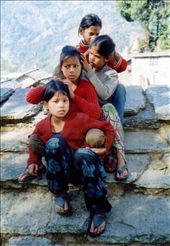 The girls on the library bathroom roof doing the head lice check ..... my head was the subject for later checks: by bonnie, Views[586]