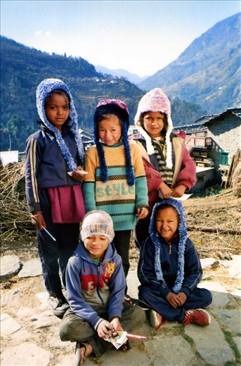 Some library students striking a pose in their new 'granny girl guide' beanies (supplied by the 'granny girl guides' Western Australia).
