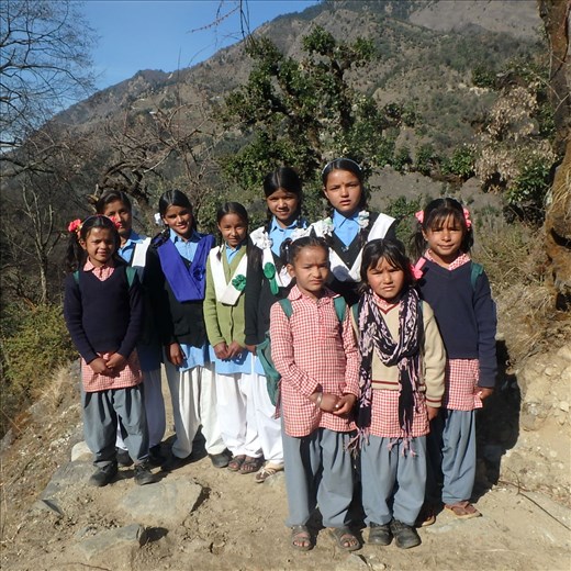 Waucham girls both big and small are heading up the 'hill' to school on a lovely sunny winters day