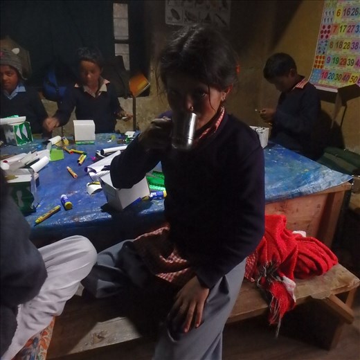 Khasti enjoying a hot drink on a winter day....