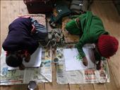 Divaya & Rehka are both excellent at art. In this shot they refused to sit with the other kids at the desk but have instead etched out a place for themselves on the floor so they could concentrate.: by bonnie, Views[274]