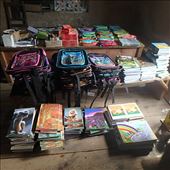 Education supplies in the library - they have already made the jeep journey from Bageshwar and a 7Km mule trip, now ready for assembling into 'kits' for the children of Jatoli (another 7km by mule). These supplies will keep the children in educational materials for the whole academic year ahead.: by bonnie, Views[262]