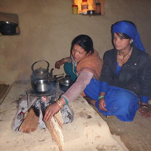 Saraswati & Pushpa getting ready to make a cuppa (note the open fire)