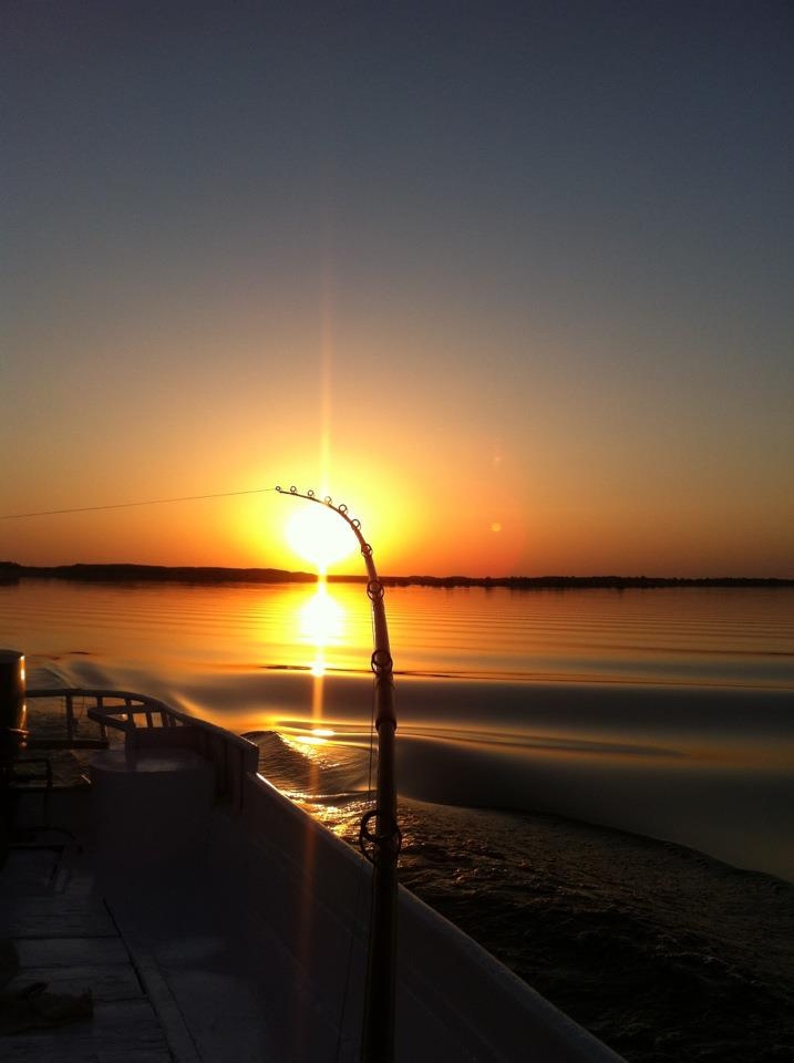 Trolling for Nile Perch on Lake Nasser as the Beautiful African sun sets 