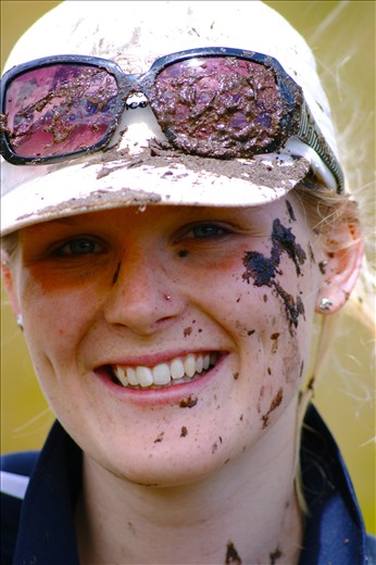 Muddy work but fun: Katie finishes her time in the Tasmanian wilderness.
