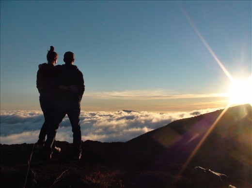 Together, on top of the world the sun shines it's last rays