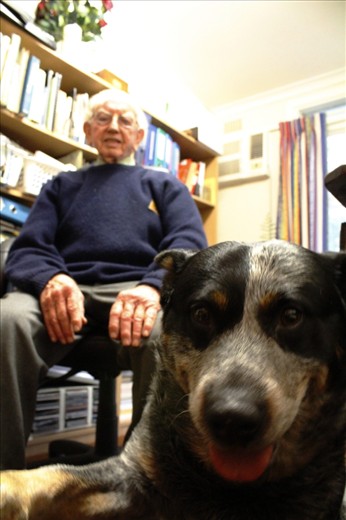 The man and his dog. with him not matter what.