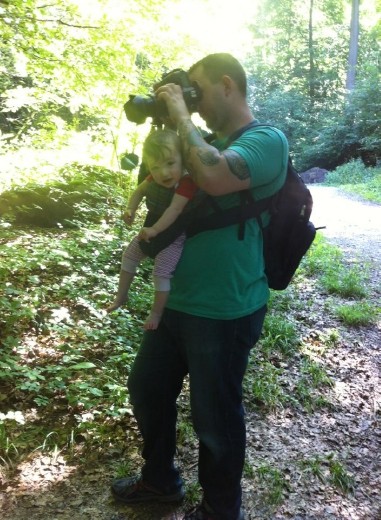 My youngest daughter and I on the side of a hill in Germany taking pictures of the forest.