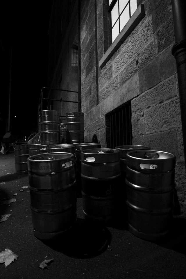 It's closing time! The drinks have run dry, fun has been had, it's now time to head home. These empty kegs are left outside to be collected at the next drop off. Statistics show that Australian's consumed more than 77,000,000 litres of alcohol in 2011. As an Aussie, I'd say that's pretty good! 