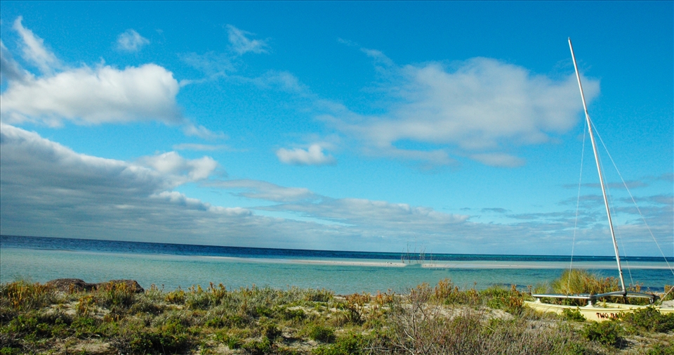 Beautiful Bunker Bay coast with now, long term inhibitor- the washed up boat.