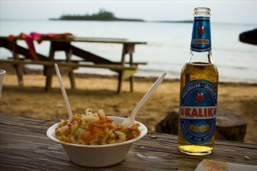 The freshest conch salad and a local beer = paradise!