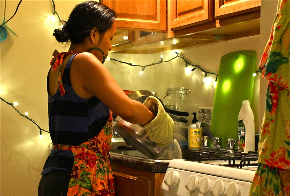 Pouring the water out during prep/cleaning