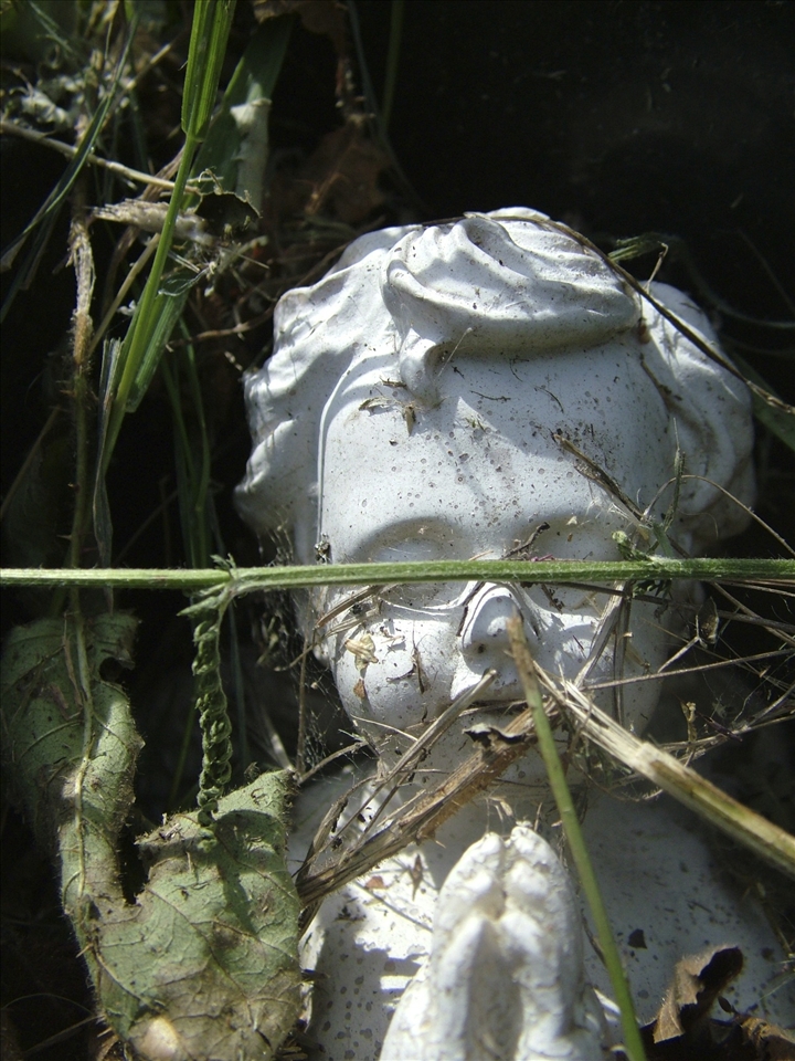 Praying blind for decades passing, the earth slowly swallowing his prayers