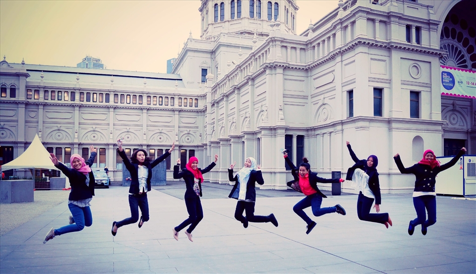 My friends and I jumping infront of REB. 