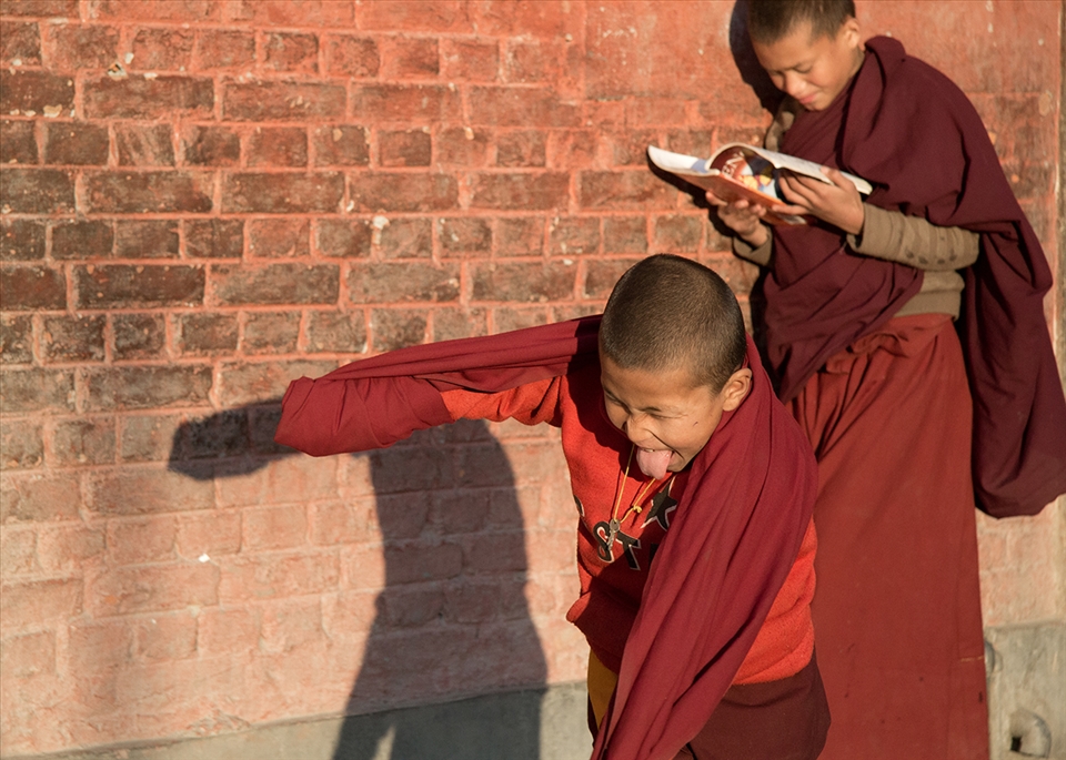 Monks are unlike the regular kids. They have duties, but they are purely happy.