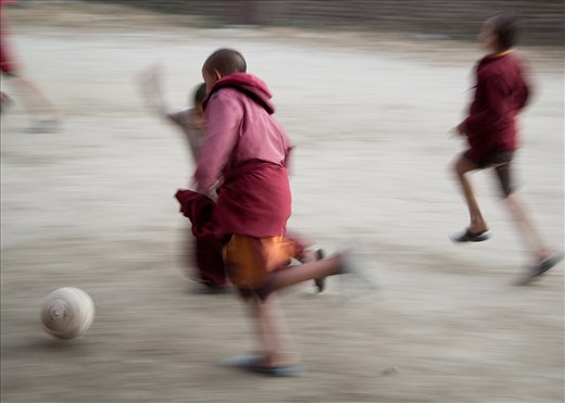 The biggest joy for the monks is football - even with a flat ball and 40 people.