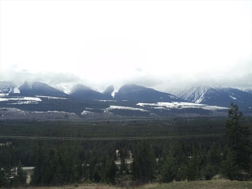 Mountains lost in cloud - on train Van to Jasper