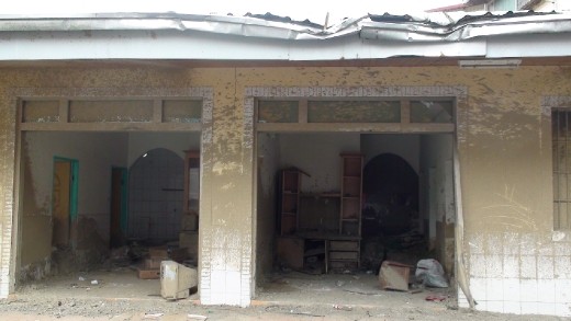 The interior walls still show the level the mud came up to in the slide. A lot of the town has been rebuilt, but there is still a long way to go.