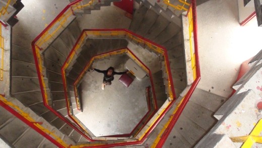 Inside TianFeng Pagoda looking down from the top