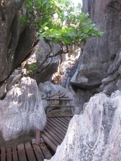 A short walk up over the rocks from the seaside and there is a brackish lake that is an old volcano. At 14 to 15m deep there is a thermoclyne where the warm water (38deg)below doesn't mix with the cooler water above.