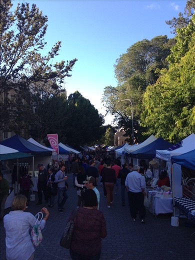 Looking south from the northern end of the sea that is the famous Salamanca Markets