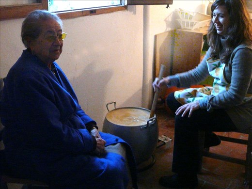 My grandmother and I, stirring 30 L of salsa. 