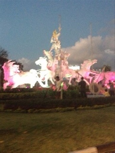 Fountain seen from taxi
