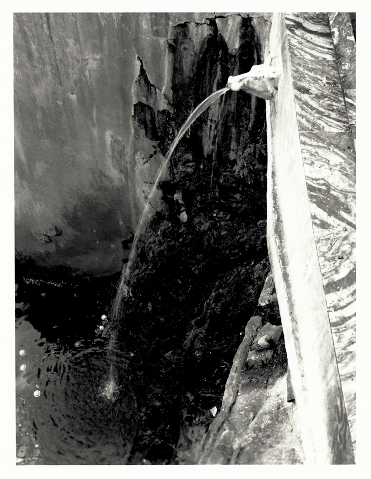 Beneath the Temple baths, this cow's head spouts spring water to the pool below. The unusual becoming beautiful.