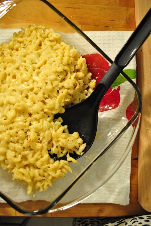 The final product. Chewy pasta dumplings with butter and cheese.