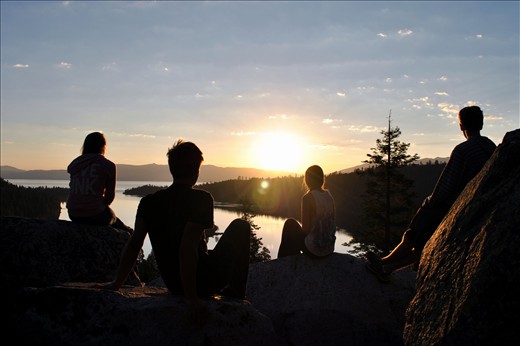 Watching the sun rise over Emerald Bay in good company. 