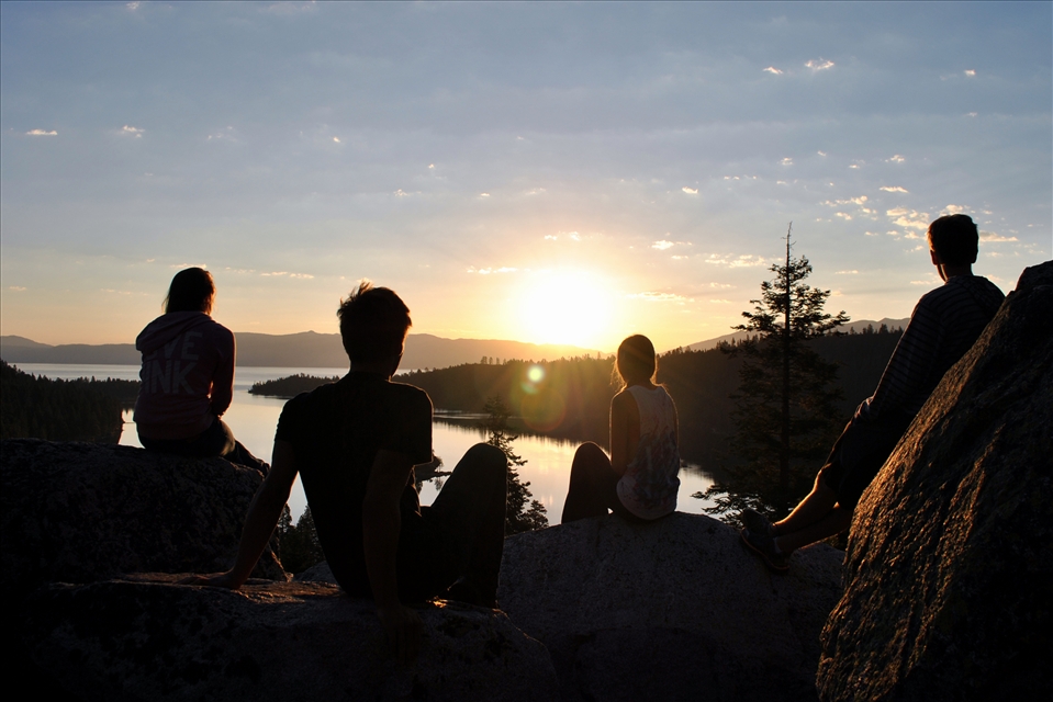 Watching the sun rise over Emerald Bay in good company. 