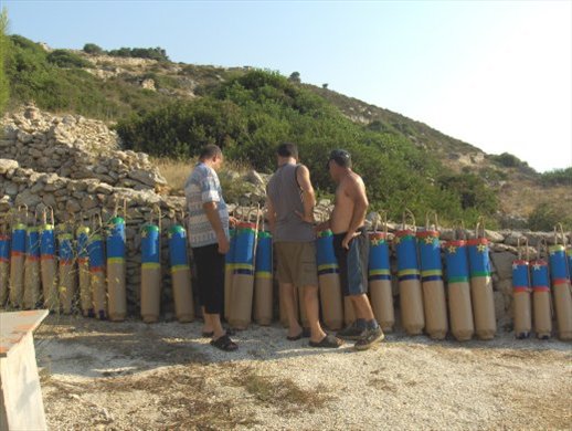The Fireworks petards had just been taken out of the warehouse and an inspection is being carried out before loading them onto the truck for transportation to the fields from where they will be let off. The final lineup is the fruit of some 9 months of voluntary hard labour.