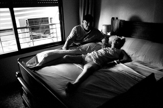 My grandfather possess proud next to his ill wife, my grandmother to whom he's been married for over 40 years, at the mental institution center La Morenica. She has been ill for over twenty years because of Huntington disease. This picture puts him as the hero that he is.