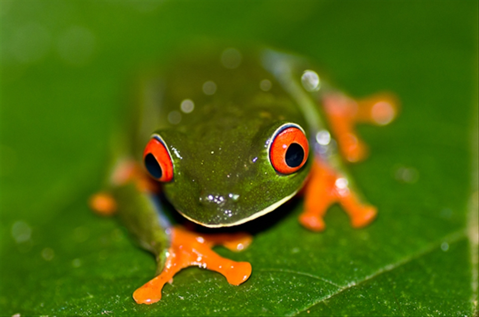 The red-eyed tree frog, visible only when eyes opened, Costa Rica