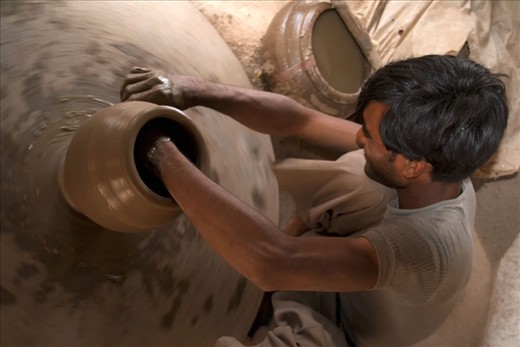 Everyday pots are still made by hand on a potter’s wheel.  This man lives and works in a little village outside Bundi throwing pots all day long. 