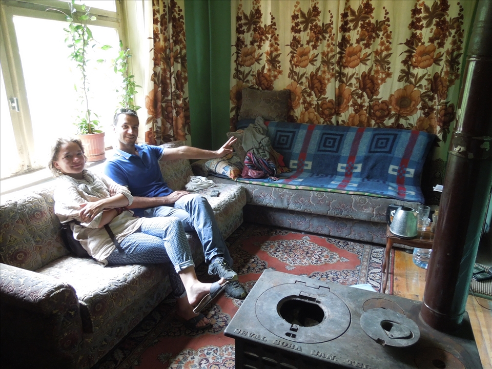 My fantastic travel companions sitting inside the house