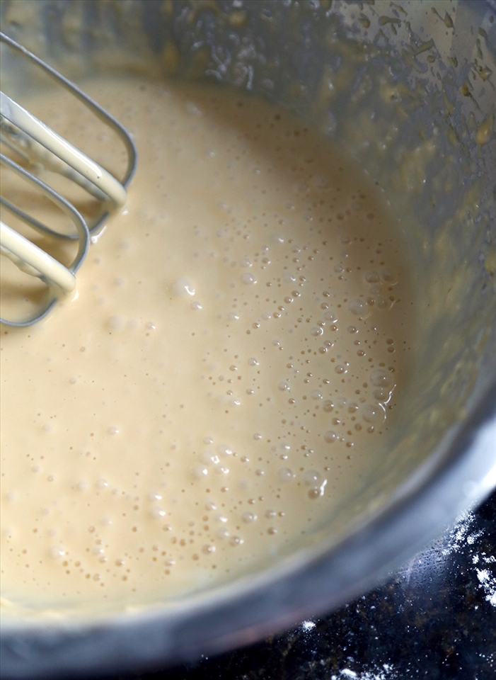Pancake batter, ready to pour into pan.