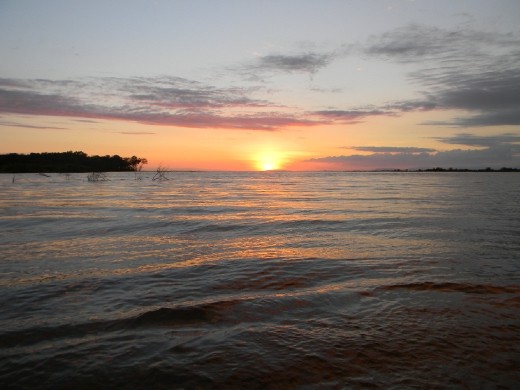 Sunset on the mouth of the Rio Grande de Tarcoles looking out towards the Pacific Ocean.