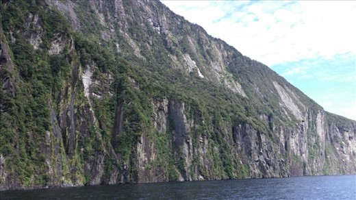 Super tall rock cliffs line the fjord. It's amazing. Surprising how green they are too.