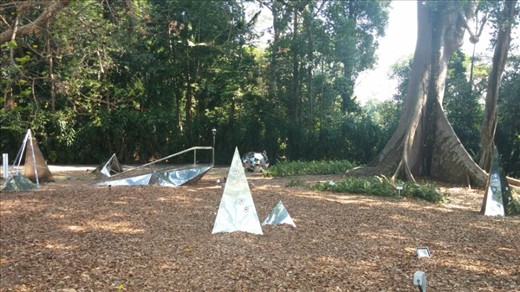 Odd sculpture installation- meant to alter the viewers perspective of the landscape